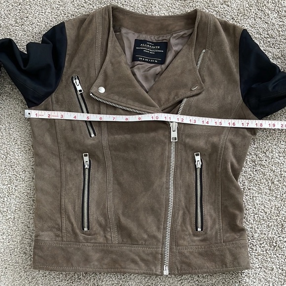 All Saints Two-Tone Suede Leather Jacket - Picture 6 of 11